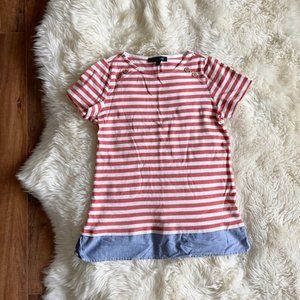Tommy Hilfiger Stripe Button Chambray Trim Top M
